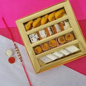 Stone Rakhi with Assorted Sweets