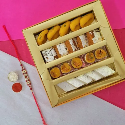 Stone Rakhi with Assorted Sweets 1 Stone Rakhi with Assorted Sweets