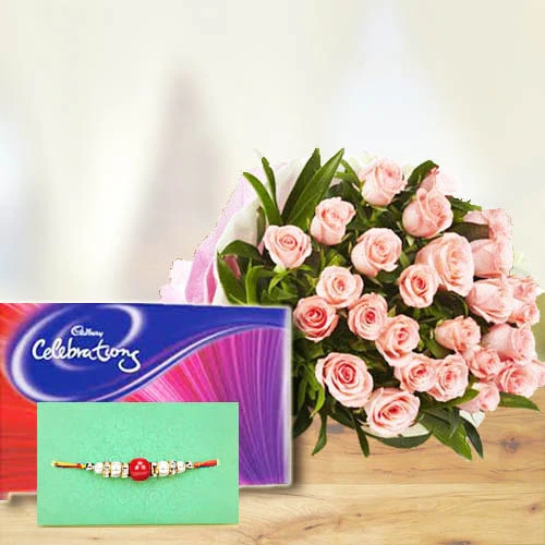 PINK EMBRACE BOUQUET WITH RAKHI 1 PINK EMBRACE BOUQUET WITH RAKHI