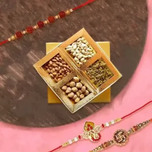 Spiritual Rakhi Trio with Assorted Dry Fruits