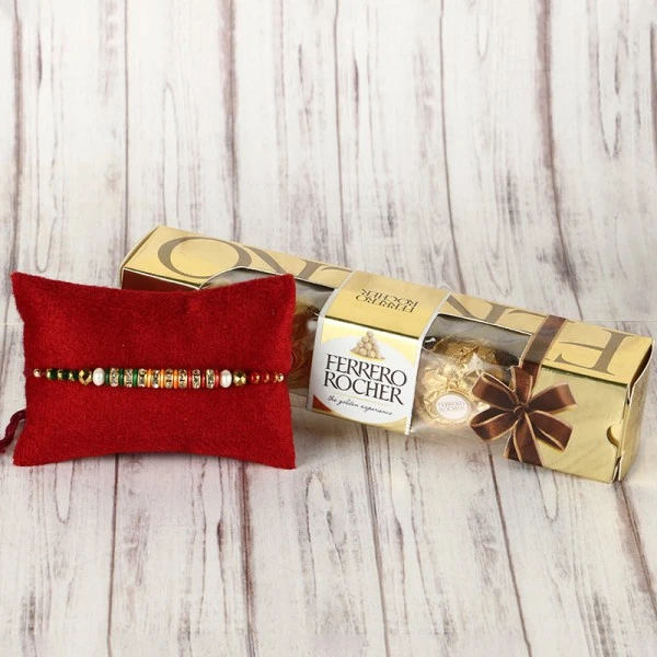 Rakhi and 5pc Ferrero Rocher 1 Rakhi and 5pc Ferrero Rocher