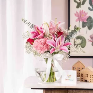 Blush Pink Roses and White Lilies Bouquet