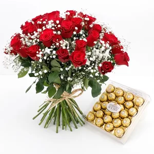 Home 14 Bouquet of 25 Red Roses with Ferrero Rocher